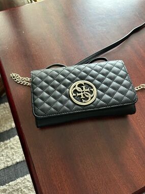 Guess Black Quilted Crossbody with Gold Logo